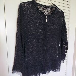 Victoria's Secret Black Polka Dot Sheer Zip Front Blouse Size Large